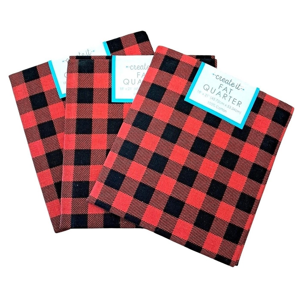 Farmhouse Create It Fat Quarter Fabric 3pk 18x21 Red Black Buffalo Plaid Cotton
